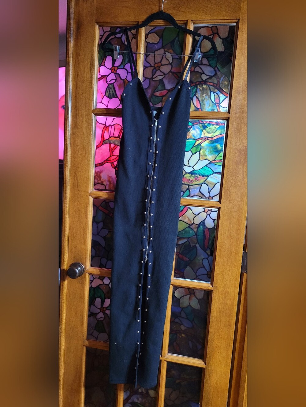 Black Stud-Front Zip Down Slip Dress #32